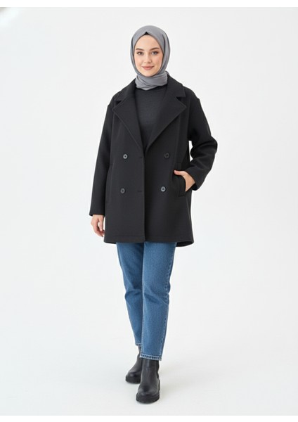 Kruvaze Kaşe Kaban-Siyah