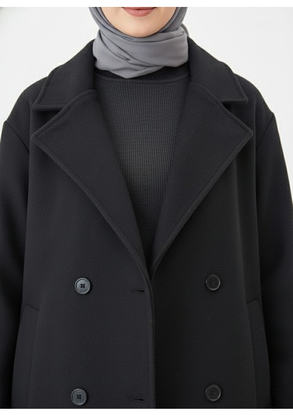 Kruvaze Kaşe Kaban-Siyah modelleri