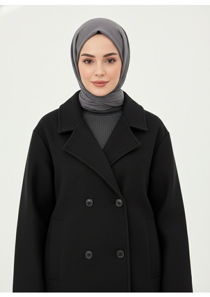 Kruvaze Kaşe Kaban-Siyah fırsatları