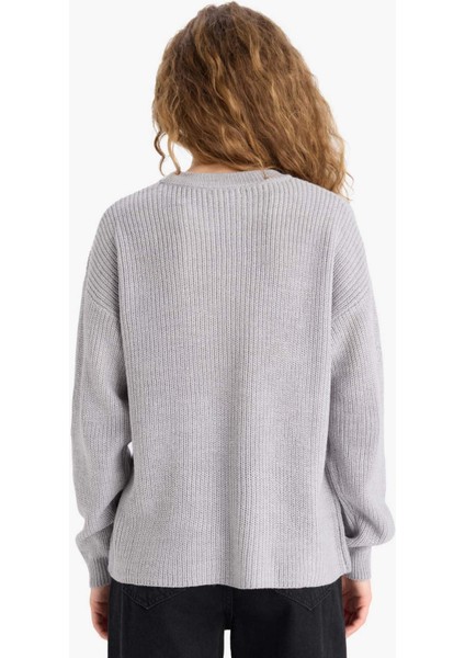 Regular Fit Bisiklet Yaka Selanik Kumaş Basic Düz Triko Kazak