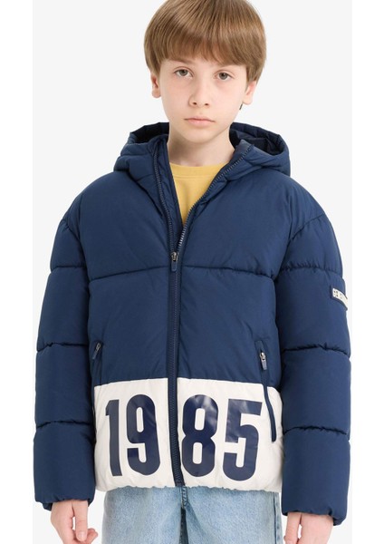 Erkek Çocuk Su Geçirmez Kapüşonlu Fermuarlı Şişme Mont E9021A825WN