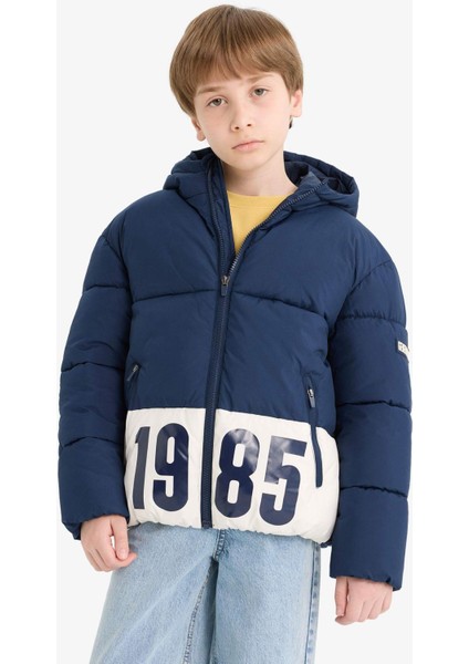 Erkek Çocuk Su Geçirmez Kapüşonlu Fermuarlı Şişme Mont E9021A825WN