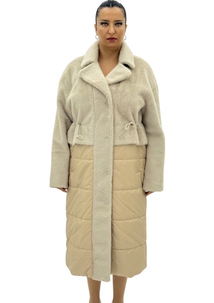 Büyük Beden Kürklü Düğmeli Şişme Uzun Oversize Kadın Kaban fiyatları