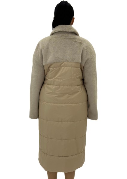 Büyük Beden Kürklü Düğmeli Şişme Uzun Oversize Kadın Kaban fırsatları