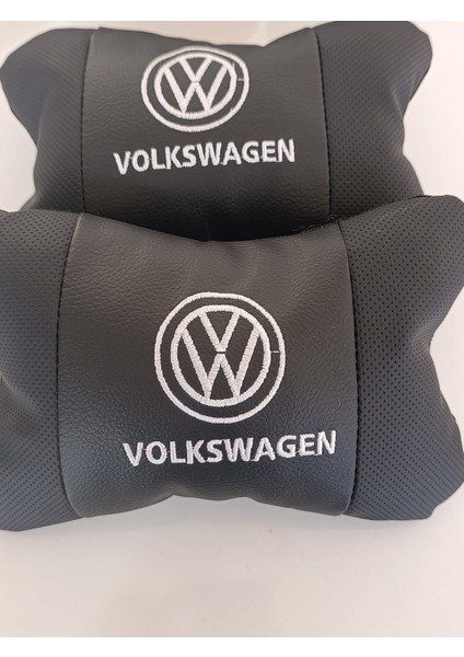 Volkswagen Uyumlu Beyaz Nakış Baskılı Oto Boyun Yastığı