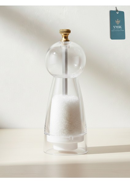 Luxury | Purex | Akrilik Tuz ve Karabiber Değirmeni Baharat Öğütücü Şeffaf Lüx Gold Detaylı