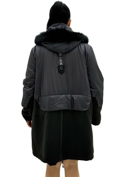 Büyük Beden Kapüşonlu Kürk Detaylı Yünlü Uzun Kol Oversize Kadın Kaban fırsatları