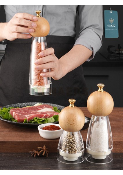 Luxury | Bamboox | Akrilik Tuz ve Karabiber Değirmeni Baharat Öğütücü Şeffaf Lüx Gold Detaylı indirimleri