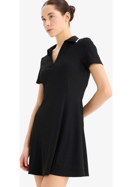 Coool Polo Yaka Fitilli Kaşkorse Kısa Kollu Mini Elbise