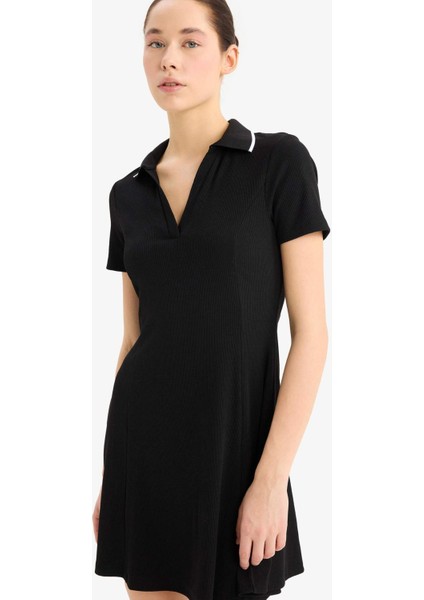 Coool Polo Yaka Fitilli Kaşkorse Kısa Kollu Mini Elbise