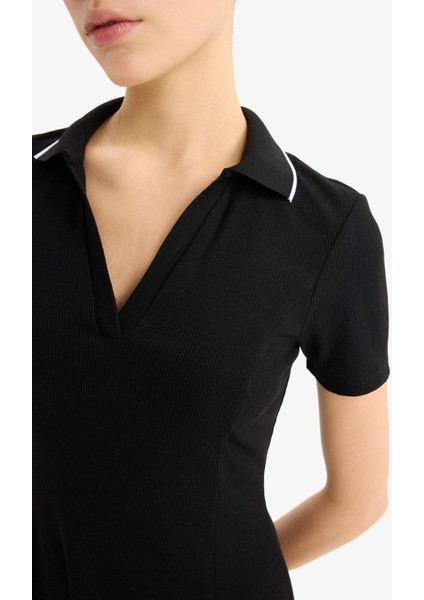 Coool Polo Yaka Fitilli Kaşkorse Kısa Kollu Mini Elbise