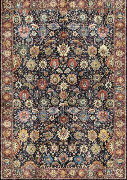 Norm Halı Allure 61-050 Siyah Eskitme Halı Etnik Otantik Dokuma Şönil Yıkanabilir Salon Halısı