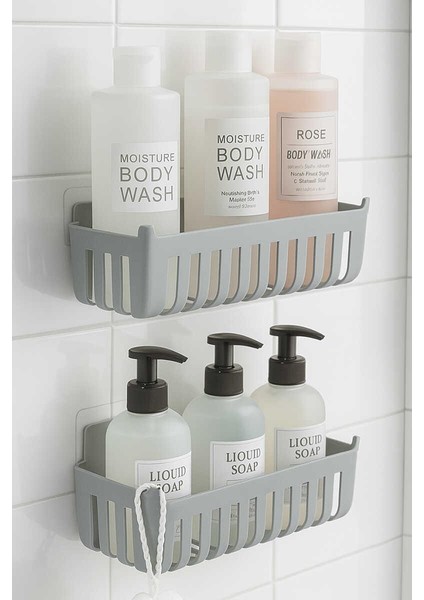 Deby 2'li Yapışkanlı Banyo Rafı Gri