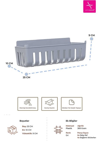 Deby 2'li Yapışkanlı Banyo Rafı Gri fırsatları