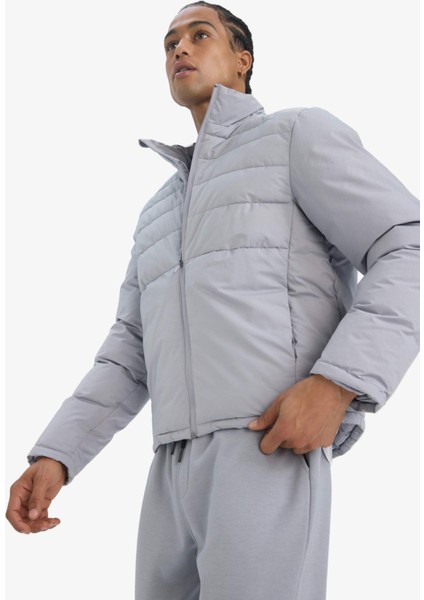 Fit Su İtici Rüzgar Geçirmez Regular Fit Dik Yaka Fermuarlı Cepli Kışlık Mont