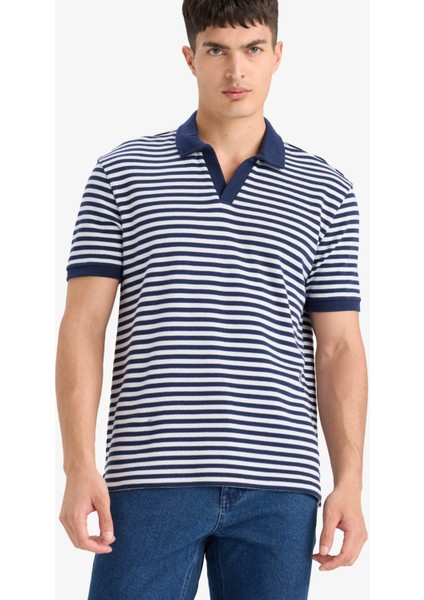 Regular Fit Polo Yaka Kısa Kollu Çizgili Tişört E2620AX25SM