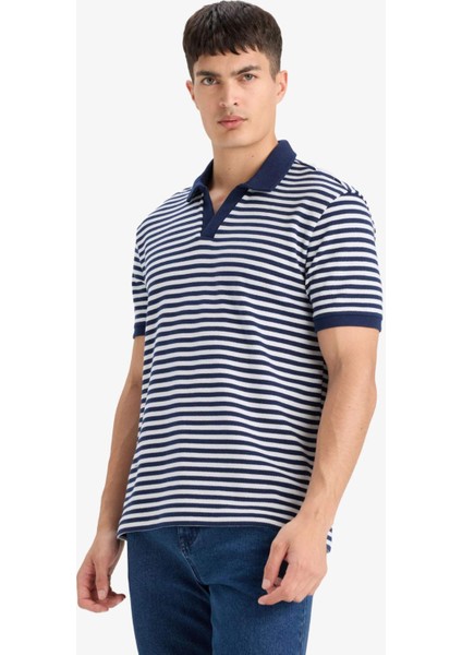 Regular Fit Polo Yaka Kısa Kollu Çizgili Tişört E2620AX25SM