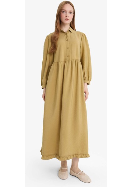 Gömlek Yaka Uzun Kollu Maxi Elbise F0350AX25AU