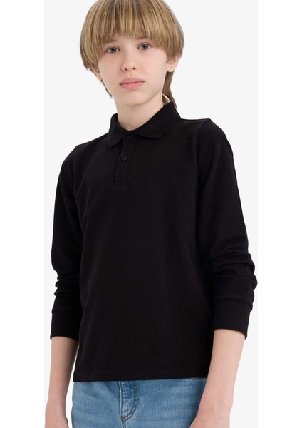 Erkek Çocuk Polo Yaka Pike Uzun Kollu Okul Tişörtü