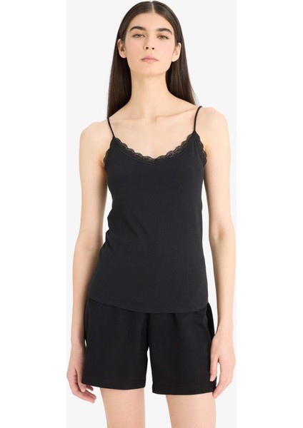 Dantel Detaylı İnce Askılı Pamuklu İç Atlet-Fall in Love