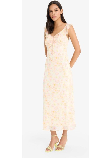 Çiçekli Şifon Kolsuz Maxi Elbise E8343AX25SP