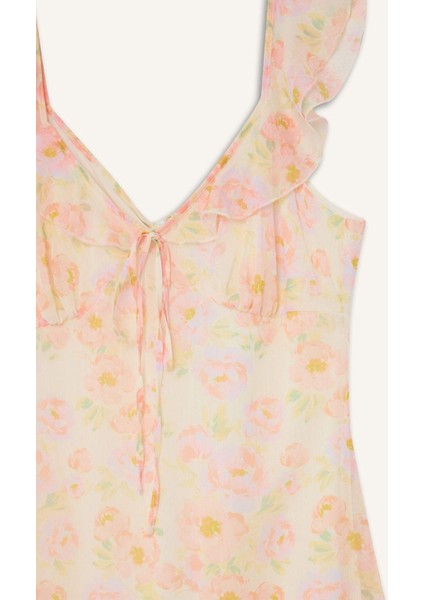 Çiçekli Şifon Kolsuz Maxi Elbise E8343AX25SP