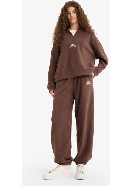 Standart Fit Beli Bağcıklı Cepli Polar Eşofman Altı