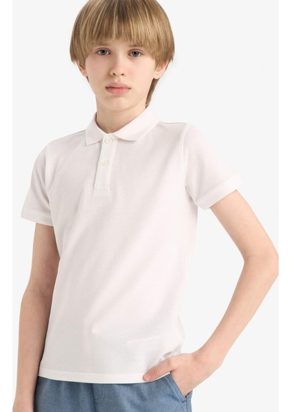Erkek Çocuk Polo Yaka Basic Düz Pike Kısa Kollu Okul Tişörtü K1689A625AU