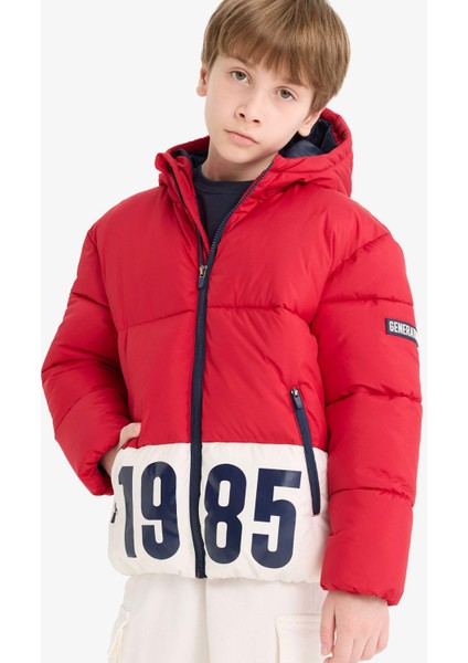 Erkek Çocuk Su Geçirmez Kapüşonlu Fermuarlı Şişme Mont E9021A825WN