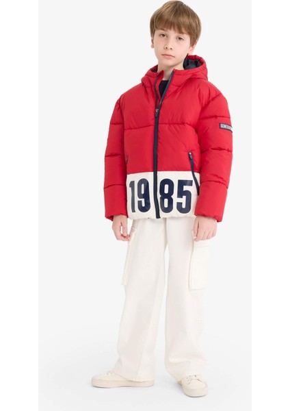 Erkek Çocuk Su Geçirmez Kapüşonlu Fermuarlı Şişme Mont E9021A825WN