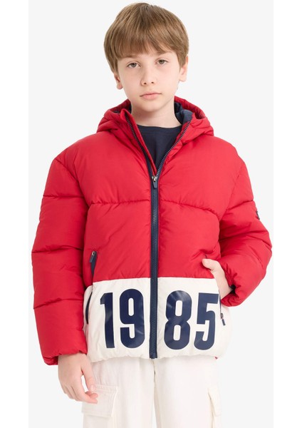 Erkek Çocuk Su Geçirmez Kapüşonlu Fermuarlı Şişme Mont E9021A825WN