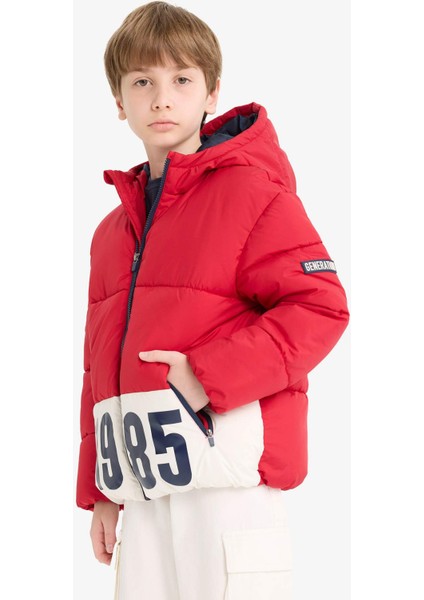 Erkek Çocuk Su Geçirmez Kapüşonlu Fermuarlı Şişme Mont E9021A825WN