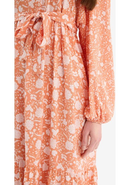 Hakim Yaka Desenli Uzun Kollu Maxi Tesettür Elbise D4375AX25SM