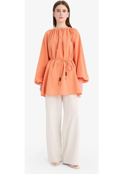 Keten Karışımlı Wide Leg Geniş Paça Flamlı Pantolon