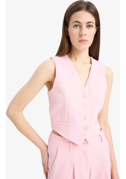 Regular Fit V Yaka Krep Blazer Yelek E8597AX25SP