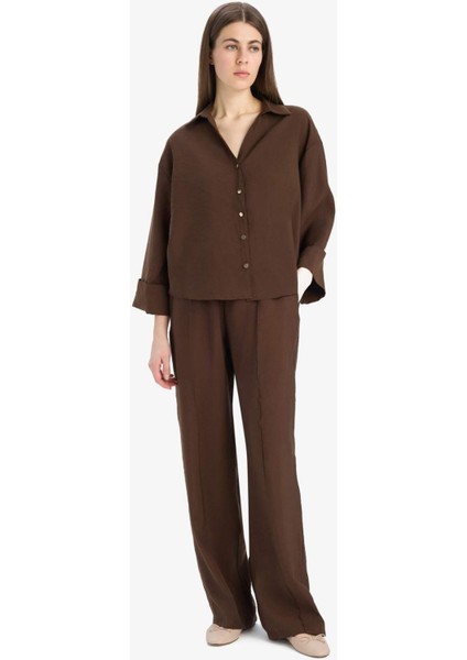 Wide Leg Modal Kumaş Palazzo Pantolon Yüksek Bel Düz Paça Geniş Paça E8235AX25SM