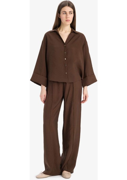 Wide Leg Modal Kumaş Palazzo Pantolon Yüksek Bel Düz Paça Geniş Paça E8235AX25SM