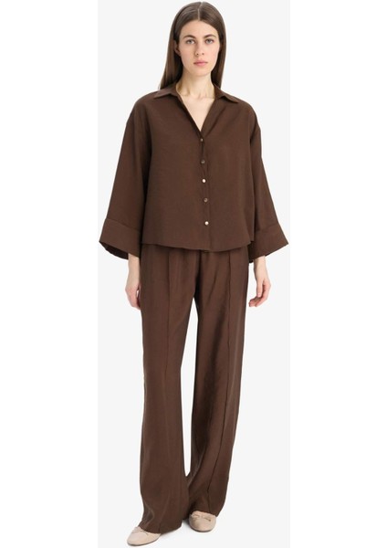 Wide Leg Modal Kumaş Palazzo Pantolon Yüksek Bel Düz Paça Geniş Paça E8235AX25SM