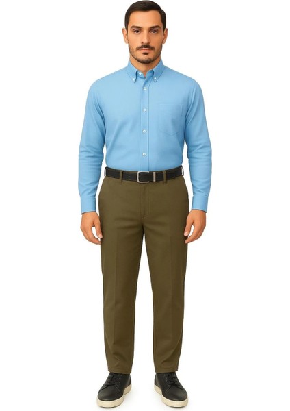 Rahat Kesim Pamuklu Keten Haki Baba Erkek Pantolon