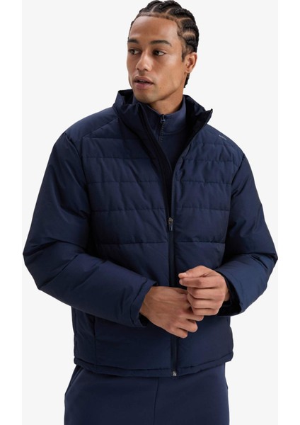 Fit Su İtici Rüzgar Geçirmez Regular Fit Dik Yaka Fermuarlı Cepli Kışlık Mont