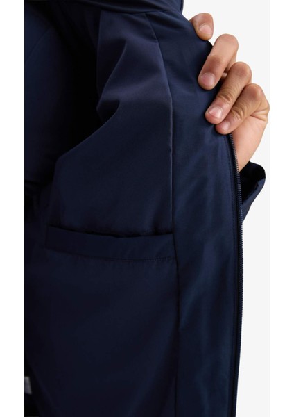 Fit Su İtici Rüzgar Geçirmez Regular Fit Dik Yaka Fermuarlı Cepli Kışlık Mont