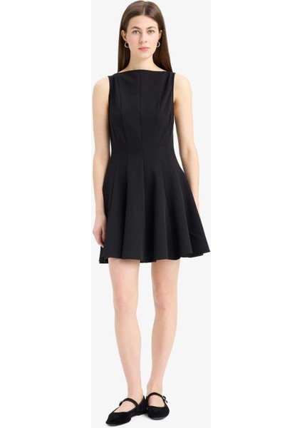 Kayık Yaka Basic Düz Kolsuz Mini Elbise F0205AX25SP