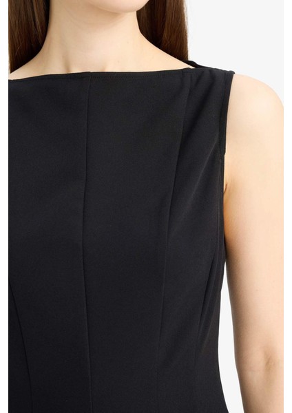 Kayık Yaka Basic Düz Kolsuz Mini Elbise F0205AX25SP