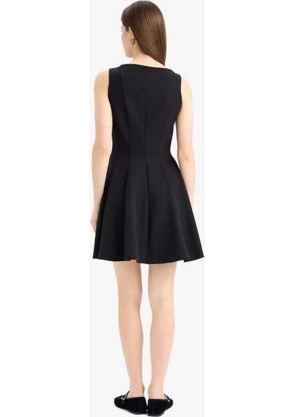 Kayık Yaka Basic Düz Kolsuz Mini Elbise F0205AX25SP