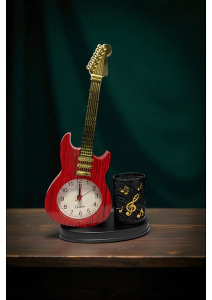 Gitar/keman Tasarımlı Saatli Kalemlik Dekoratif Hediyelik Eşya