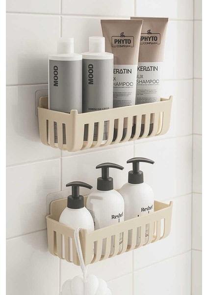 Deby 2'li Yapışkanlı Banyo Rafı Bej