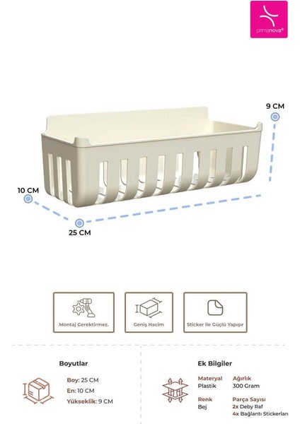 Deby 2'li Yapışkanlı Banyo Rafı Bej modelleri