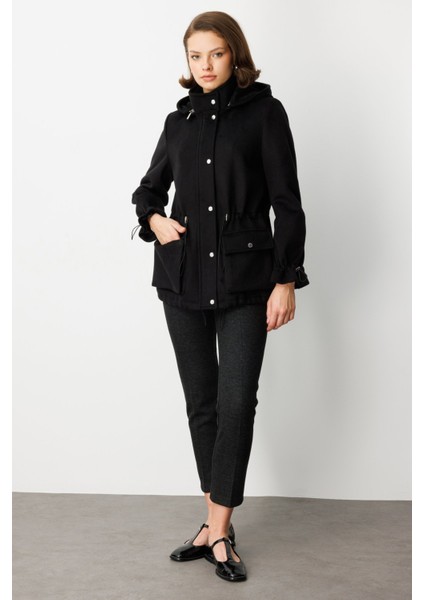 Kapüşonlu Kapak Cepli Kaşe Mont 6041-26K fırsatları