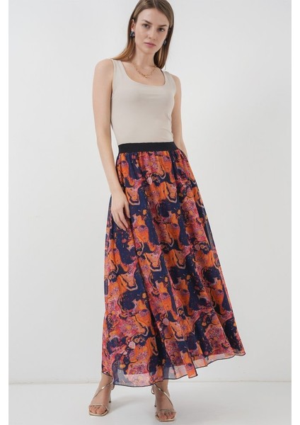 8032 Uzun Şifon Etek - Turuncu