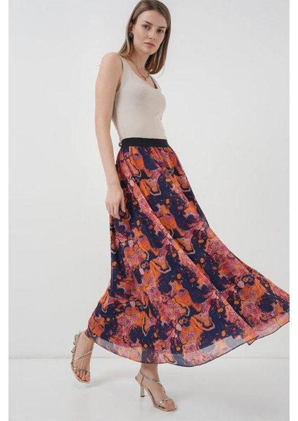 8032 Uzun Şifon Etek - Turuncu modelleri